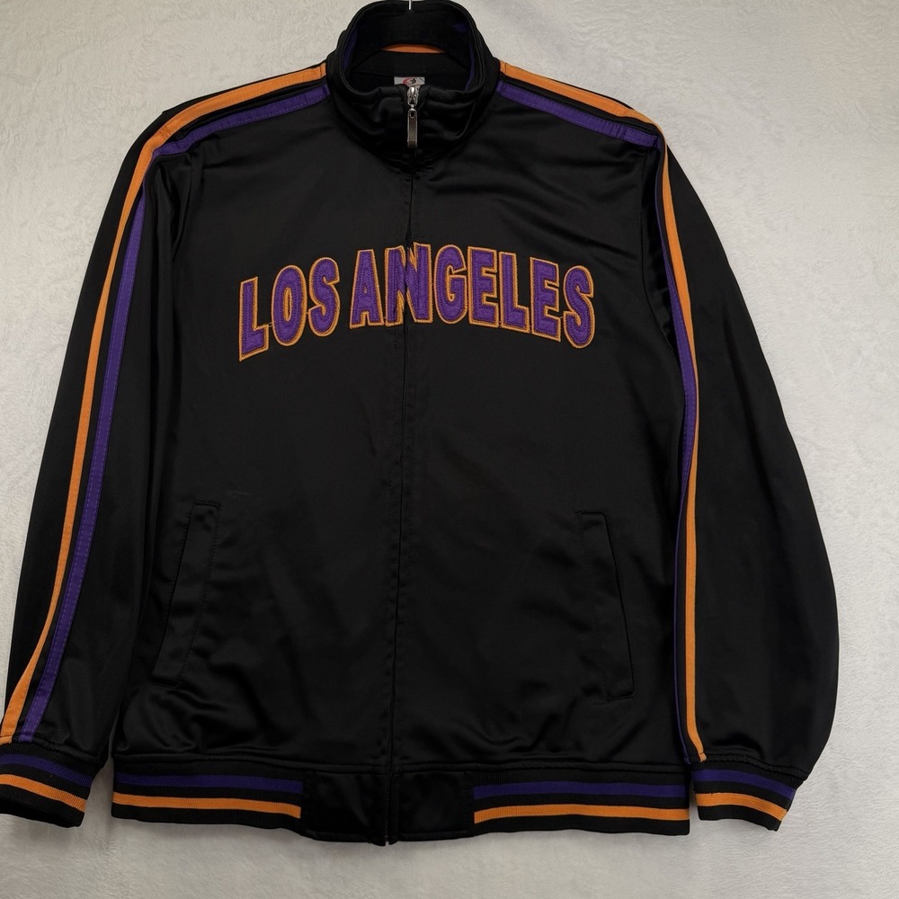 Los Angeles Lakers Full Zip Jacket Medium Black Yellow NBA Distressed